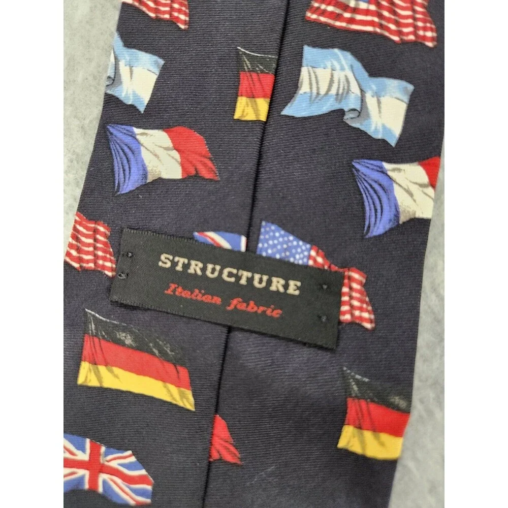 Vintage Structure Denim Mens Necktie Tie Silk Flags‎ Italy Soccer USA Italian